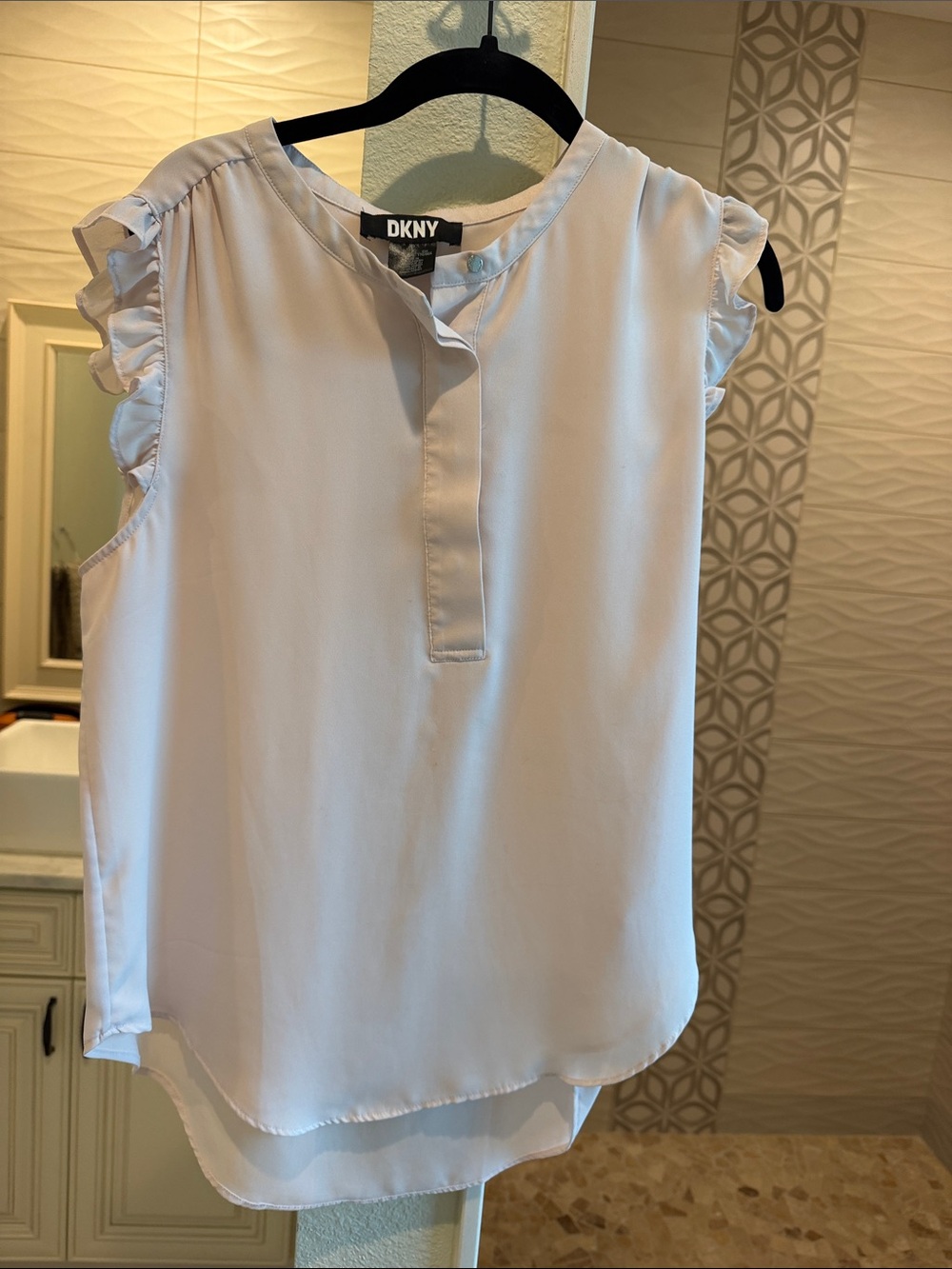 DKNY Light Blue Ruffle Sleeve Sleeveless Top
